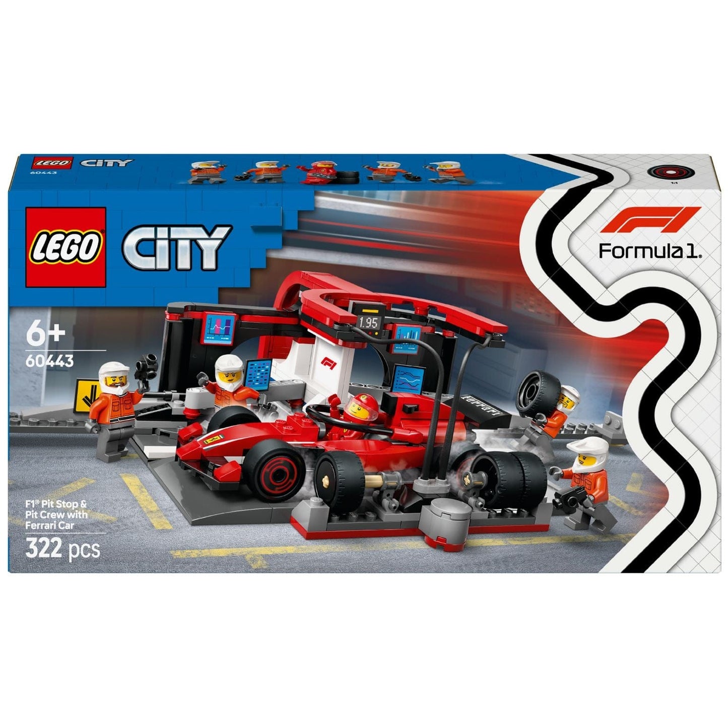 Apresentamos Lego City Boxe de F1 e Equipa da Boxe com Carro da Ferrari com o SKU 666044325 recomendado para + 6 anos