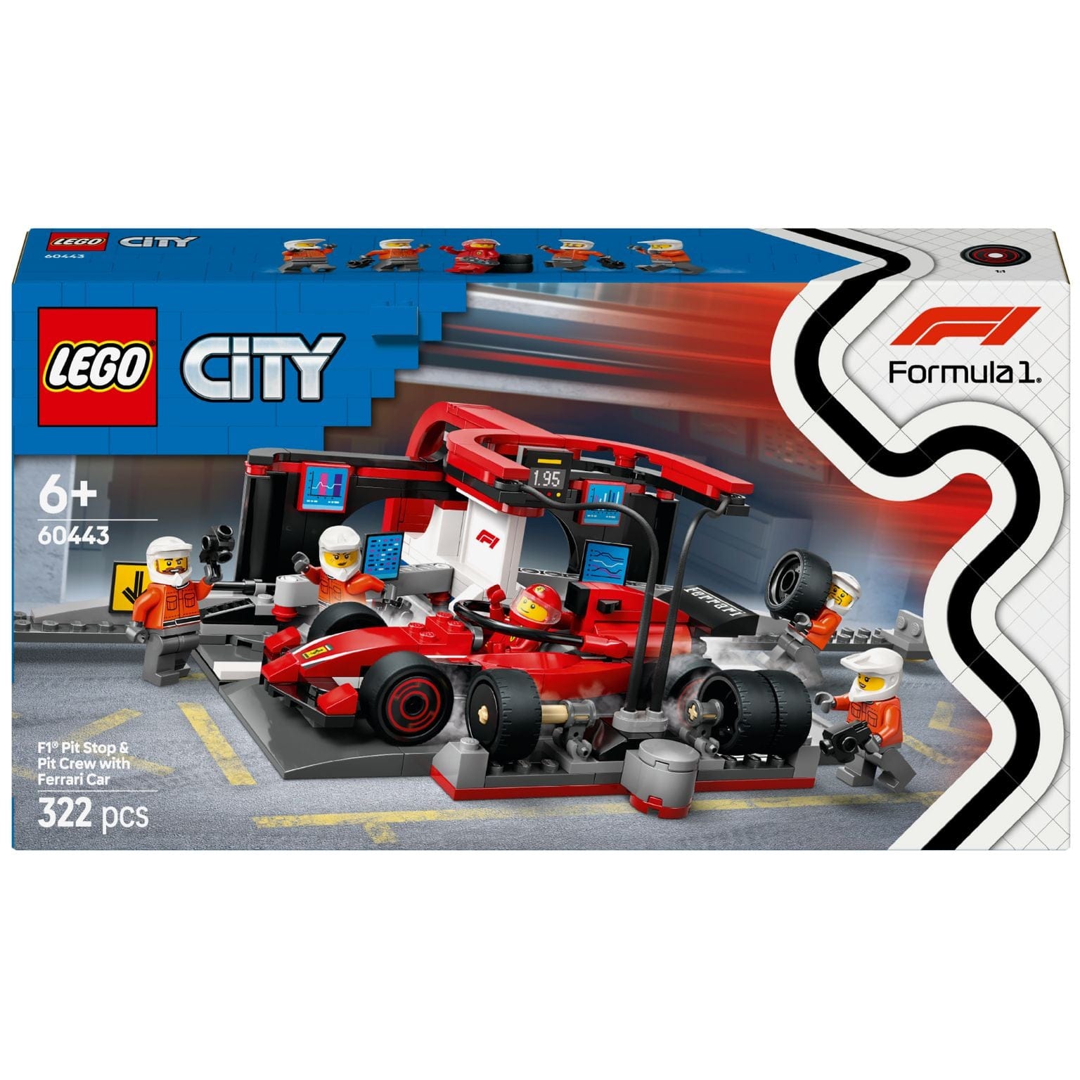 Apresentamos Lego City Boxe de F1 e Equipa da Boxe com Carro da Ferrari com o SKU 666044325 recomendado para + 6 anos