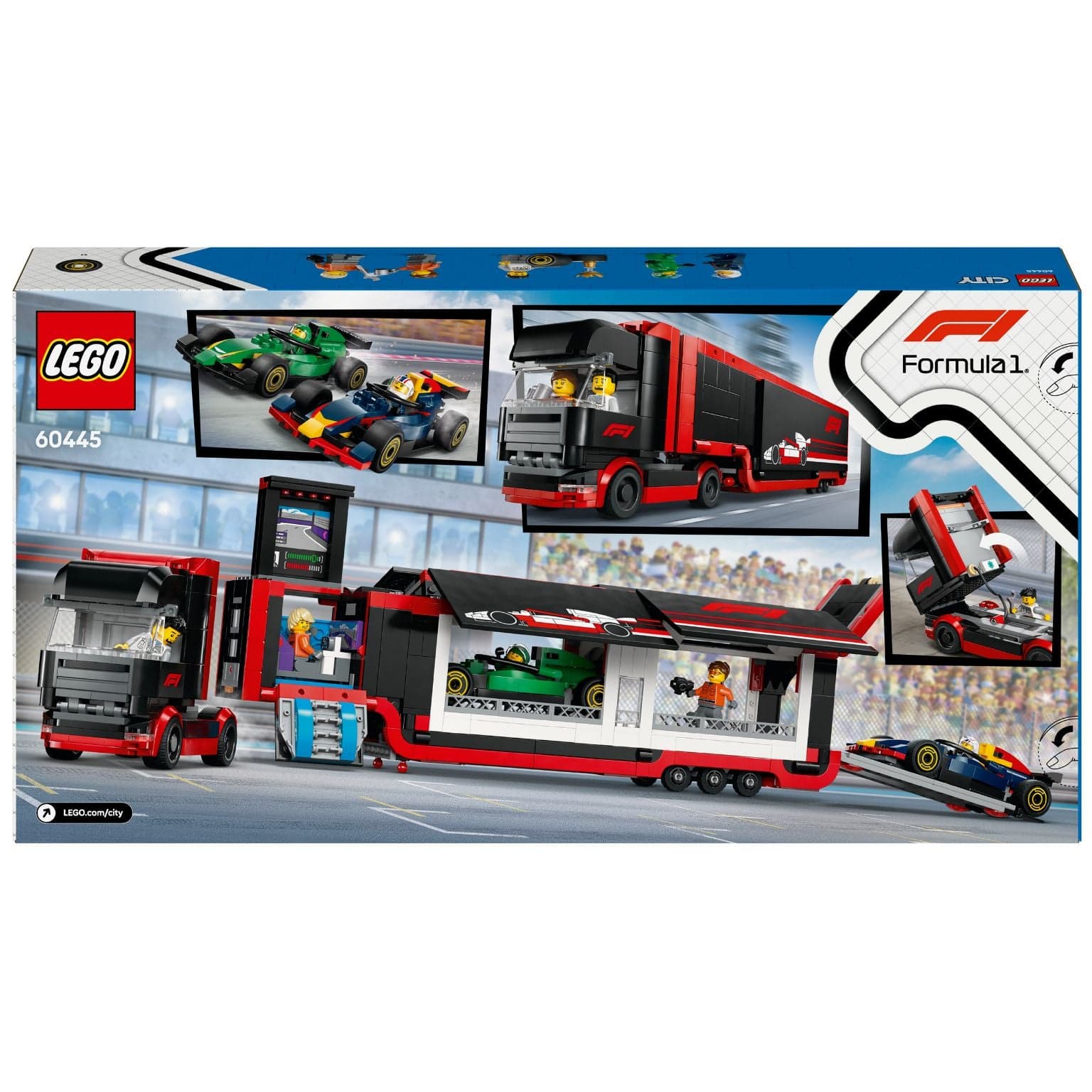 Apresentamos Lego City Camião de F1 com Carros de F1® RB20 e AMR24 com o SKU 666044525 recomendado para + 8 anos