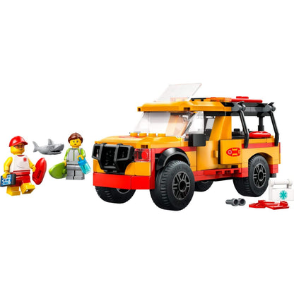 LEGO City Carrinha de Resgate Salva-vidas amarela montada com minifiguras