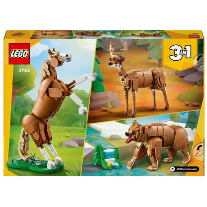 Parte de trás da caixa LEGO Creator com cavalo, veado e urso alternativos