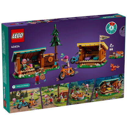 Parte de trás da caixa LEGO Friends Cabanas Confortáveis do Campo Aventura