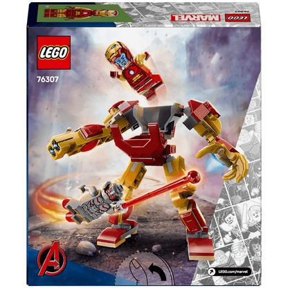 Parte de trás da caixa LEGO Marvel Robô do Iron Man contra Ultron