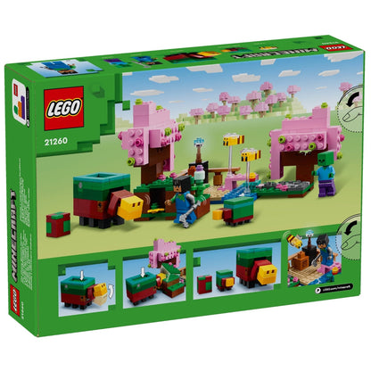 Parte de trás da caixa LEGO Minecraft O Jardim das Cerejeiras