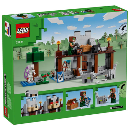 Parte de trás da caixa LEGO Minecraft 21261 com funções do conjunto