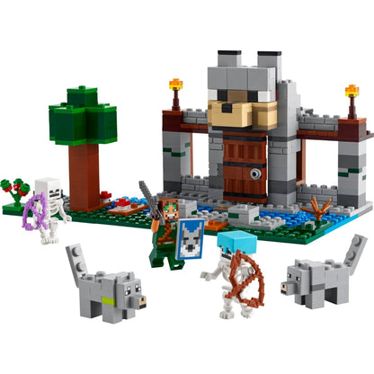Fortaleza dos Lobos LEGO Minecraft com lobos, esqueletos e figuras