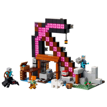 Lego Minecraft - A Mina Picareta montado com mina, aranha e figuras