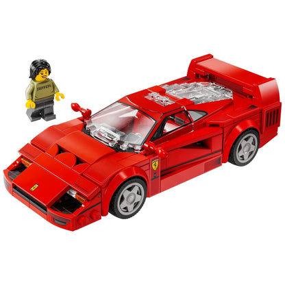 Ferrari F40 vermelho LEGO Speed Champions montado com minifigura
