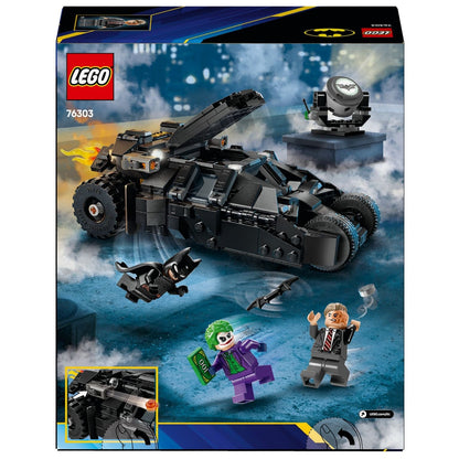Parte de trás da caixa LEGO Batman Tumbler contra Two-Face e The Joker