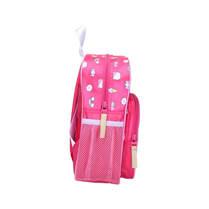 Mochila Hello Kitty Arco-íris vista de lado com bolso de rede