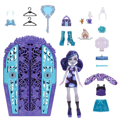 Boneca Twyla com armário Skulltimate Secrets, roupas, cabides e acessórios