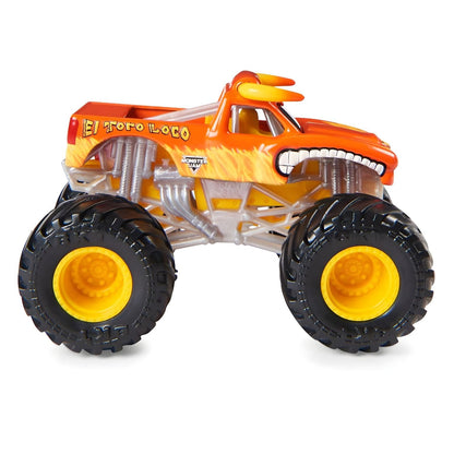 Camião Monster Jam El Toro Loco laranja com rodas amarelas