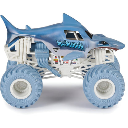 Camião Monster Jam Megalodon em forma de tubarão, vista lateral