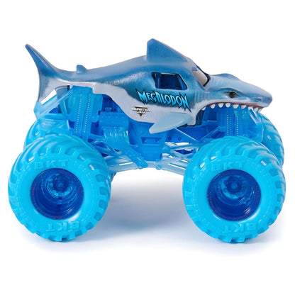 Conjunto Monster Jam: monster truck Megalodon azul em forma de tubarão