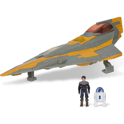 Nave amarela e cinzenta de Anakin Skywalker com minifiguras de Anakin e R2-D2