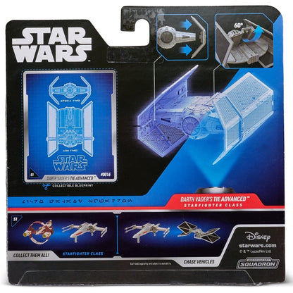 Parte de trás da embalagem Star Wars TIE Advanced com outros veículos da coleção