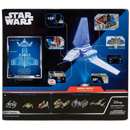 Parte de trás da caixa Micro Galaxy Squadron com funções do Imperial Shuttle
