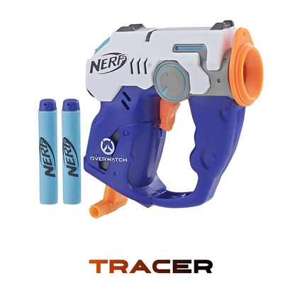 Lançador Nerf Microshots Overwatch Tracer com dardos azuis