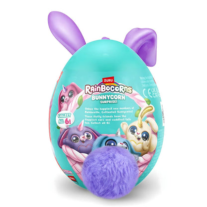 Ovo Rainbocorns BunnyCorn com orelhas lilás e cauda de pelo roxo