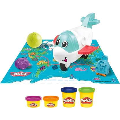 Avião Explorador Play-Doh com tapete-mapa, moldes e quatro frascos de massa