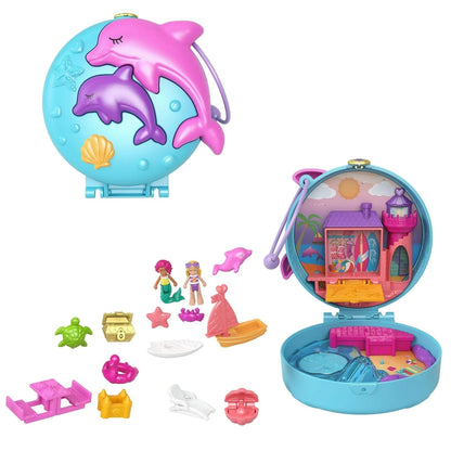 Polly Pocket Praia do Golfinho aberto com bonecas e acessórios
