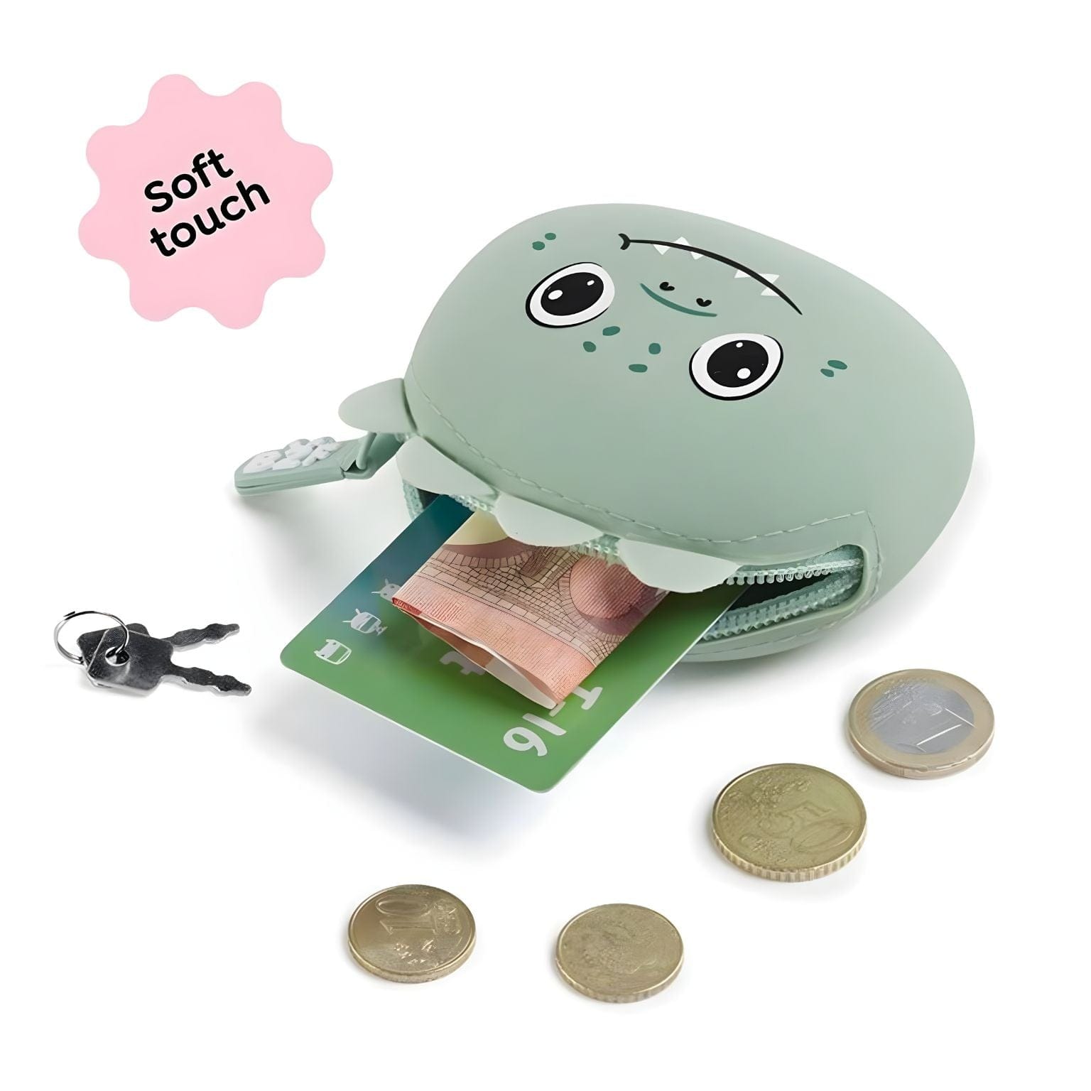 Apresentamos Porta Moedas silicone Dinossauro com o SKU 921940425 recomendado para + 3 anos
