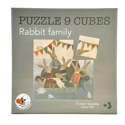 Puzzle 9 cubos - Família de coelhos