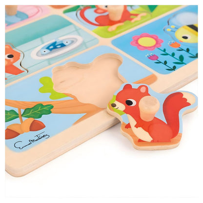 Pormenor do Puzzle Animais Comida Favorita com peça do esquilo