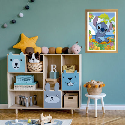 Puzzle Stitch 104 pçs emoldurado num quarto infantil