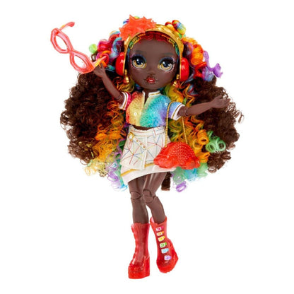 Boneca Iris Bow de cabelo encaracolado multicolor e botas vermelhas