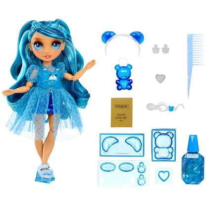 Boneca Skyler Rainbow High de cabelo azul com pente, verniz e acessórios