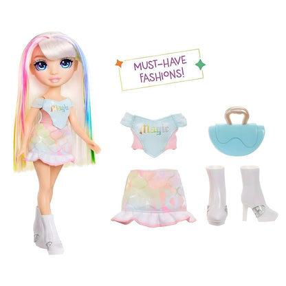Boneca Amaya Raine de cabelo arco-íris com roupa, mala e botas extra