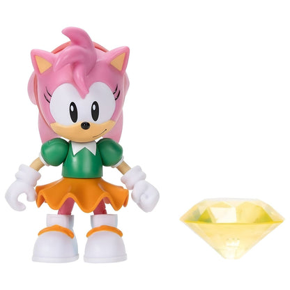 Figura Amy rosa Sonic The Hedgehog de vestido laranja com cristal amarelo