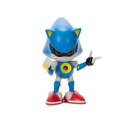 Figura Metal Sonic azul e prateado com um braço estendido
