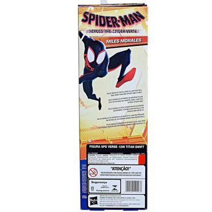 Parte de trás da caixa Spider-Man Across The Spider-Verse Miles Morales