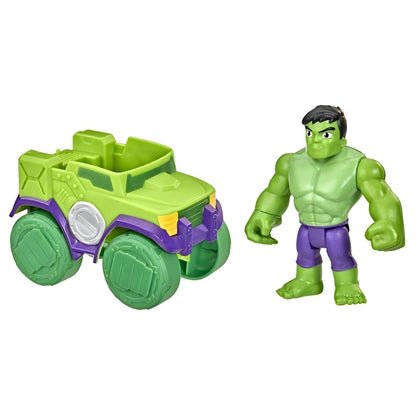 Figura Hulk verde e jipe verde e roxo Hulk Smash Truck