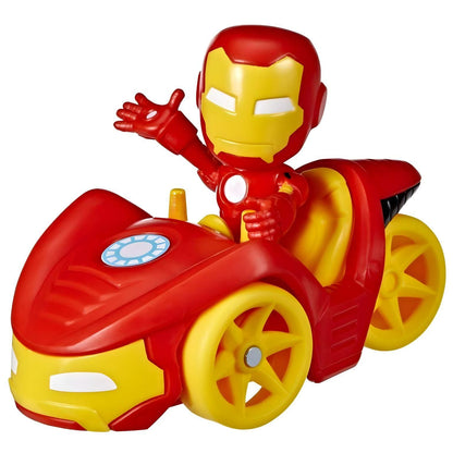 Figura Iron Man a conduzir o Corredor de Ferro vermelho e amarelo