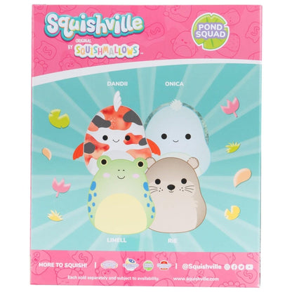 Squishville Mini Squishmallows Super Esquadrão da Lagoa: verso da caixa com os quatro
