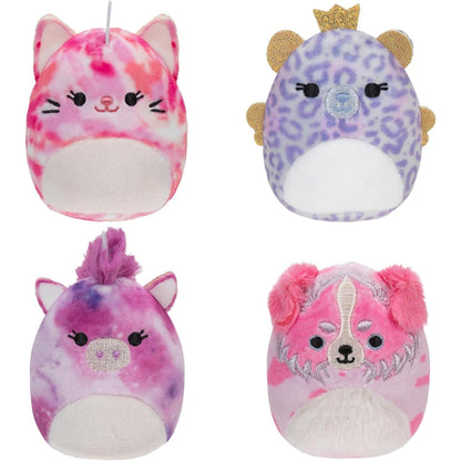 Quatro peluches do Squishville Mini Squishmallows - Esquadrão do Pijama em tons rosa e lilás