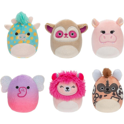 Seis peluches do Squishville Mini Squishmallows - Esquadrão Safari, incluindo leão rosa
