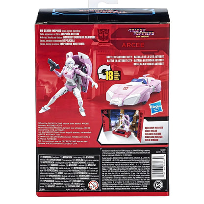Parte de trás da caixa Transformers Studio Series Arcee