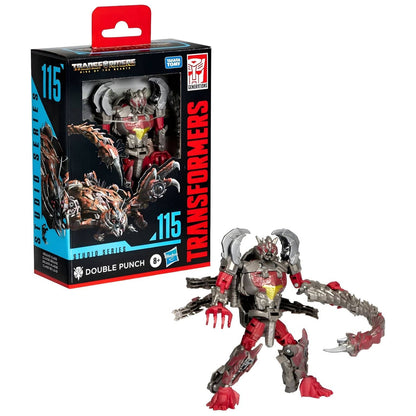 Caixa Transformers Studio Series Double Punch ao lado do robô