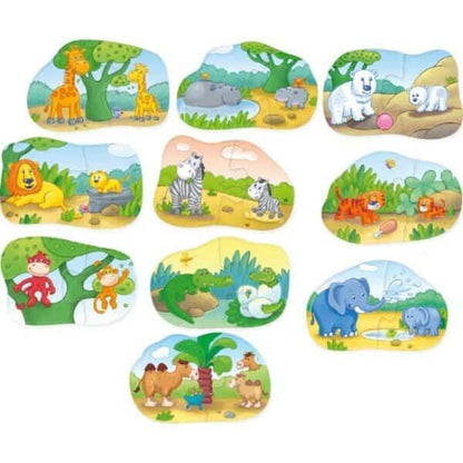10 Puzzles Animais Bebés montados com cenas de animais e as suas crias