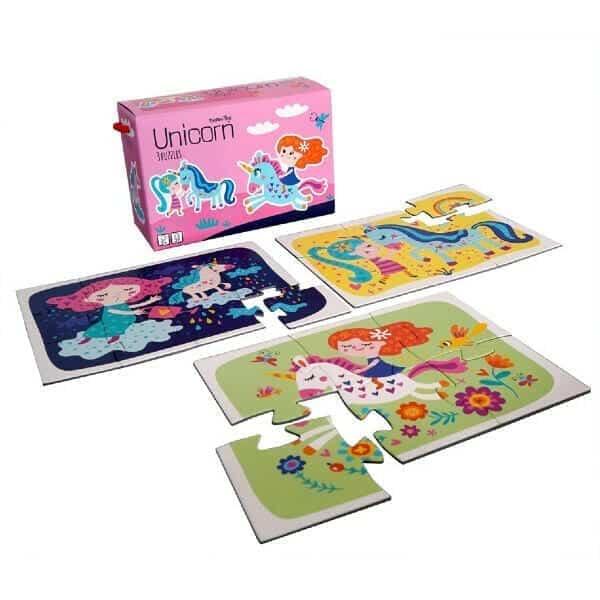 Apresentamos 3 Puzzles Mágicos de Unicórnio com o SKU 50551523 recomendado para + 3 anos