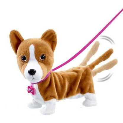 Peluche cadelinha Lizzie Animagic com trela rosa a abanar a cauda