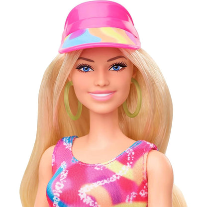 Rosto da Barbie The Movie com viseira rosa e brincos