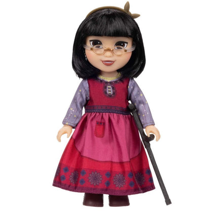 Boneca Disney Dahlia 15 cm com óculos, vestido vermelho e bengala