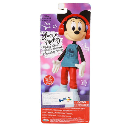 Parte de trás da embalagem do Boneco Mickey com auscultadores e t-shirt azul