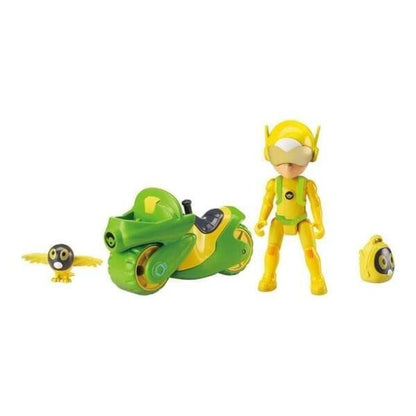 Conjunto Petronix Defenders: mota verde, figura Jia e Paul-E