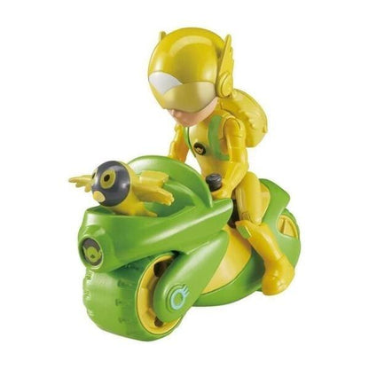 Figura Jia sentada na mota verde Pet Mobile